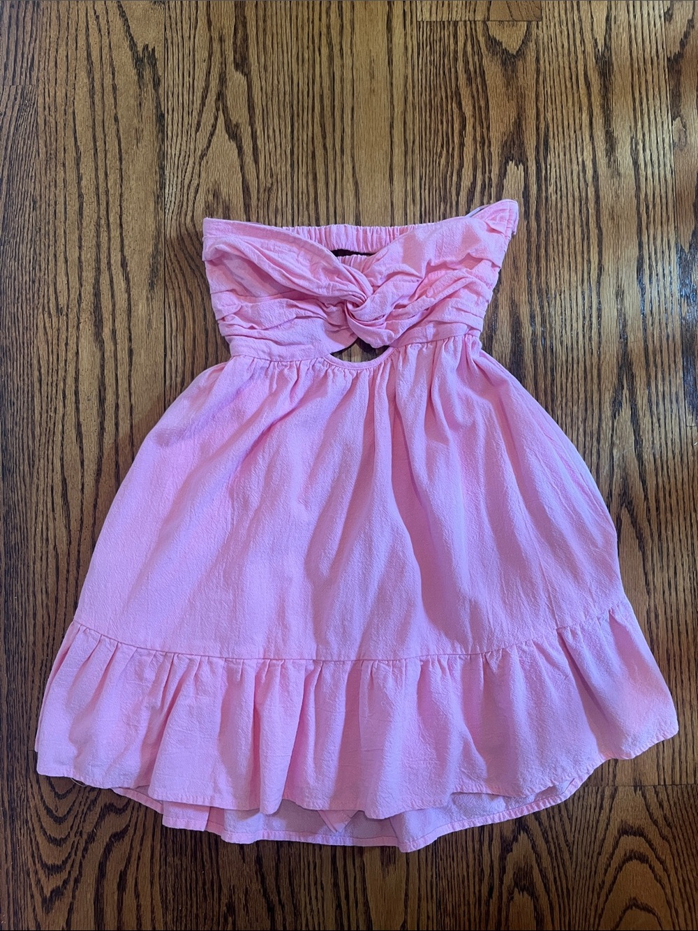 Cotton Candy Pink Strapless Ruffle Summer Dress for Teens